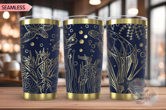 Sea Turtles Ocean Scene Tumbler Wrap SVG | 20oz and 30oz Laser Engraving File | Rotary Ready Digital Design | Ocean Nautical SVG