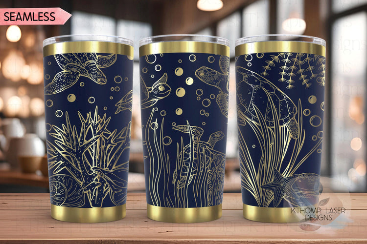 Sea Turtles Ocean Scene Tumbler Wrap SVG | 20oz and 30oz Laser Engraving File | Rotary Ready Digital Design | Ocean Nautical SVG