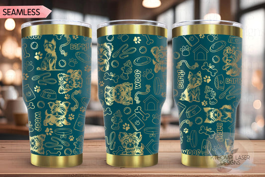 Yorkshire Terrier Tumbler Wrap SVG | 20oz and 30oz Laser Engraving File | Rotary Engrave Digital Design | Dog Lover Gift