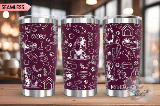 Bassett Hound Tumbler Wrap SVG | 20oz and 30oz Laser Engraving File | Rotary Engrave Digital Design | Dog Lover Gift