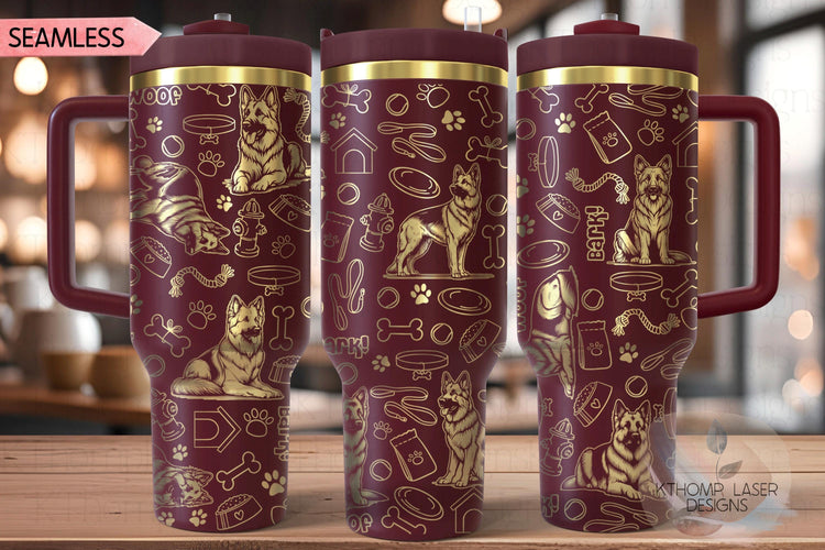 German Shepherd Tumbler Wrap SVG | 40oz Laser Engraving File | Rotary Engrave Digital Design | Dog Lover Gift