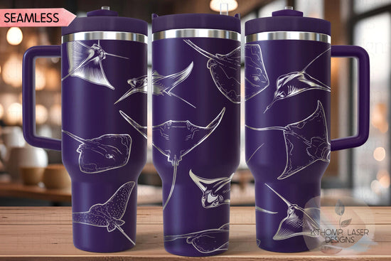 Stingrays Manta Rays Tumbler Wrap SVG | 40oz Laser Engraving File | Rotary Ready Digital Design | Ocean Nautical SVG