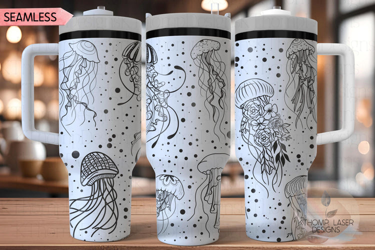 Jellyfish Ocean Life Tumbler Wrap SVG | 40oz Laser Engraving File | Rotary Ready Digital Design | Ocean Nautical SVG