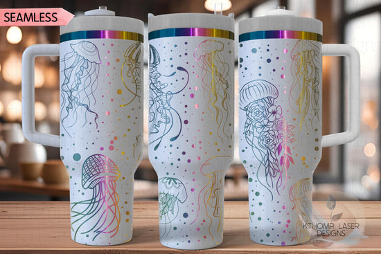 Jellyfish Ocean Life Tumbler Wrap SVG | 40oz Laser Engraving File | Rotary Ready Digital Design | Ocean Nautical SVG