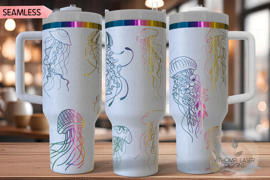 Floral Jellyfish Ocean Life Tumbler Wrap SVG | 40oz Laser Engraving File | Rotary Ready Digital Design | Ocean Nautical SVG