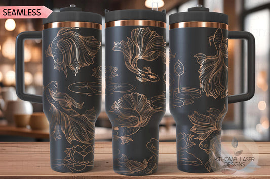 Koi Fish Pond Tumbler Wrap SVG | 40oz Laser Engraving File | Rotary Ready Digital Design | Ocean Nautical SVG