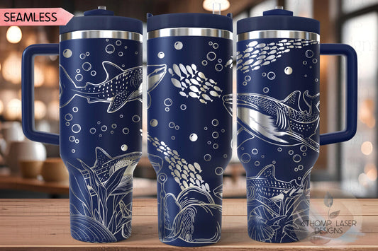 Whale Sharks Tumbler Wrap SVG | 40oz Laser Engraving File | Rotary Ready Digital Design | Ocean Nautical SVG