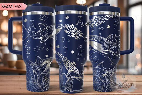 Whale Sharks Tumbler Wrap SVG | 40oz Laser Engraving File | Rotary Ready Digital Design | Ocean Nautical SVG