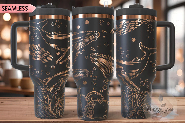 Humpback Whales Tumbler Wrap SVG | 40oz Laser Engraving File | Rotary Ready Digital Design | Ocean Nautical SVG