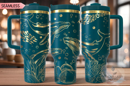 Humpback Whales Tumbler Wrap SVG | 40oz Laser Engraving File | Rotary Ready Digital Design | Ocean Nautical SVG