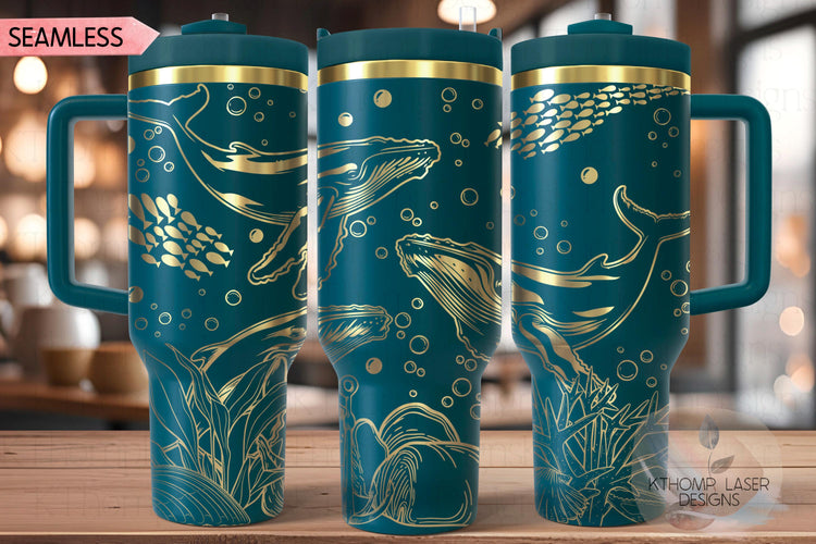 Humpback Whales Tumbler Wrap SVG | 40oz Laser Engraving File | Rotary Ready Digital Design | Ocean Nautical SVG
