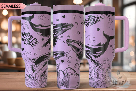 Humpback Whales Tumbler Wrap SVG | 40oz Laser Engraving File | Rotary Ready Digital Design | Ocean Nautical SVG