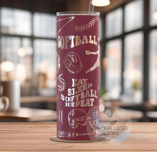Softball Sports Tumbler Wrap SVG | 20oz Skinny Laser Engraving File | Rotary Ready Digital Design | Sports Fan SVG