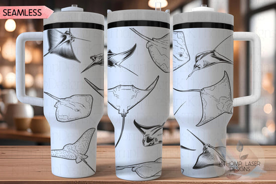 Stingrays Manta Rays Tumbler Wrap SVG | 40oz Laser Engraving File | Rotary Ready Digital Design | Ocean Nautical SVG