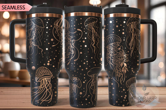 Jellyfish Ocean Life Tumbler Wrap SVG | 40oz Laser Engraving File | Rotary Ready Digital Design | Ocean Nautical SVG