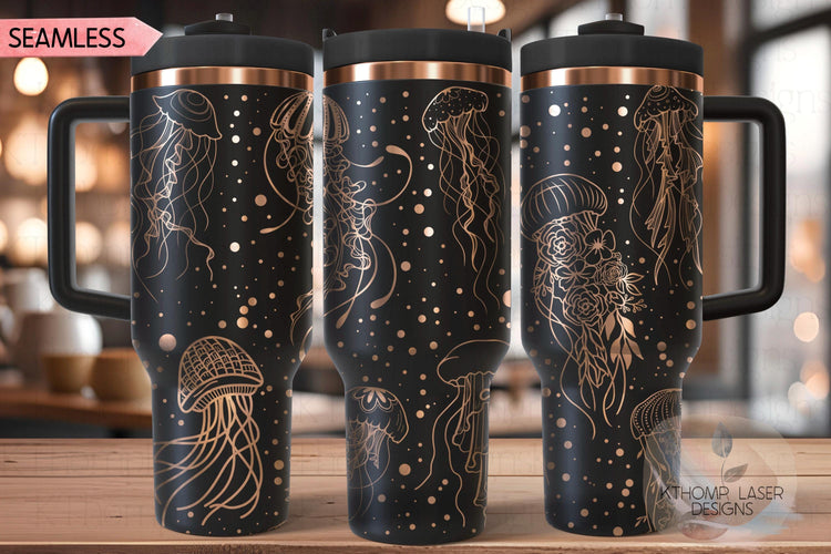 Jellyfish Ocean Life Tumbler Wrap SVG | 40oz Laser Engraving File | Rotary Ready Digital Design | Ocean Nautical SVG