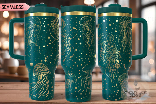 Jellyfish Ocean Life Tumbler Wrap SVG | 40oz Laser Engraving File | Rotary Ready Digital Design | Ocean Nautical SVG