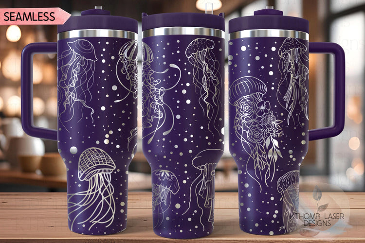 Jellyfish Ocean Life Tumbler Wrap SVG | 40oz Laser Engraving File | Rotary Ready Digital Design | Ocean Nautical SVG