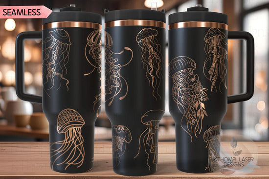 Floral Jellyfish Ocean Life Tumbler Wrap SVG | 40oz Laser Engraving File | Rotary Ready Digital Design | Ocean Nautical SVG