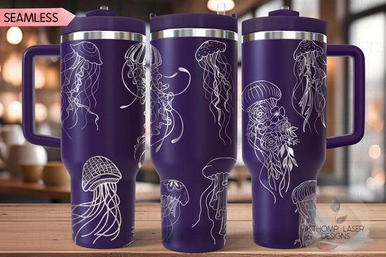 Floral Jellyfish Ocean Life Tumbler Wrap SVG | 40oz Laser Engraving File | Rotary Ready Digital Design | Ocean Nautical SVG