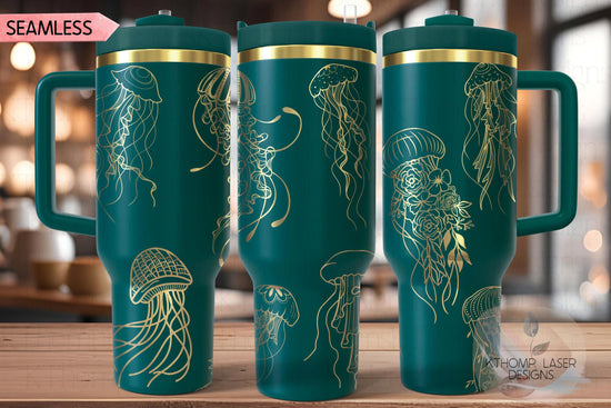 Floral Jellyfish Ocean Life Tumbler Wrap SVG | 40oz Laser Engraving File | Rotary Ready Digital Design | Ocean Nautical SVG