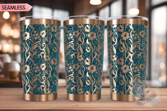 Delicate Floral Lace Pattern Tumbler Wrap SVG | 20oz and 30oz Laser Engraving File | Rotary Ready Digital Background SVG