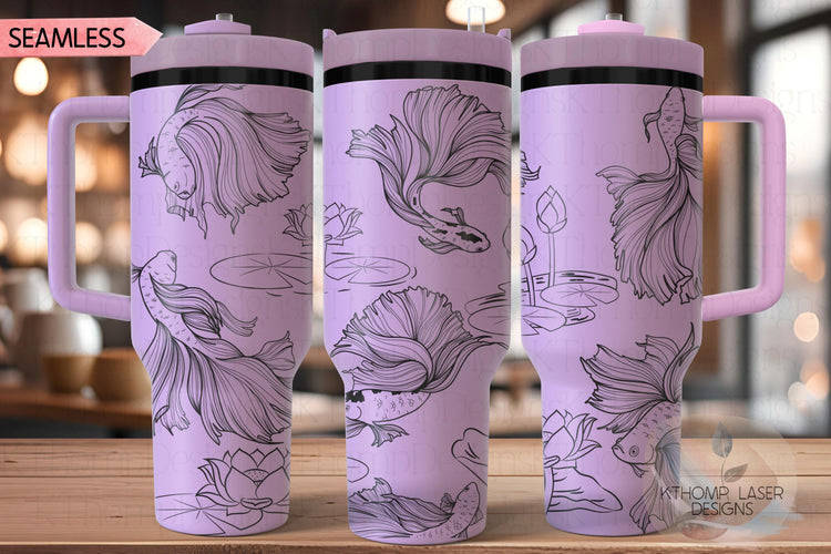 Koi Fish Pond Tumbler Wrap SVG | 40oz Laser Engraving File | Rotary Ready Digital Design | Ocean Nautical SVG