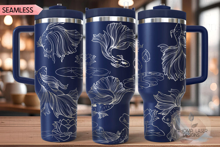 Koi Fish Pond Tumbler Wrap SVG | 40oz Laser Engraving File | Rotary Ready Digital Design | Ocean Nautical SVG