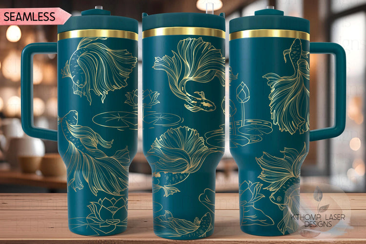 Koi Fish Pond Tumbler Wrap SVG | 40oz Laser Engraving File | Rotary Ready Digital Design | Ocean Nautical SVG