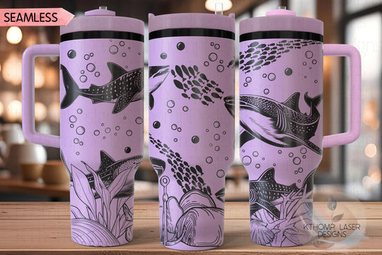 Whale Sharks Tumbler Wrap SVG | 40oz Laser Engraving File | Rotary Ready Digital Design | Ocean Nautical SVG