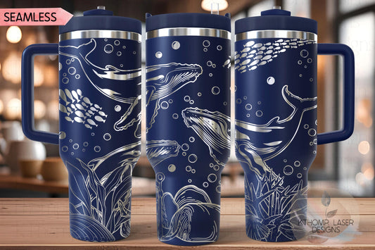 Humpback Whales Tumbler Wrap SVG | 40oz Laser Engraving File | Rotary Ready Digital Design | Ocean Nautical SVG