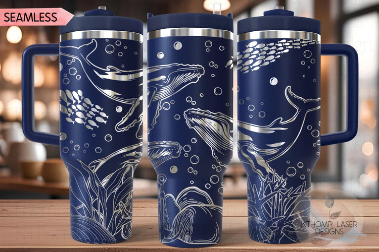 Humpback Whales Tumbler Wrap SVG | 40oz Laser Engraving File | Rotary Ready Digital Design | Ocean Nautical SVG