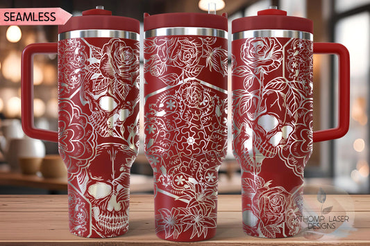 Skulls and Swear Words Tumbler Wrap SVG | 40oz Laser Engraving File | Rotary Ready Digital Design | Sassy Coffee SVG