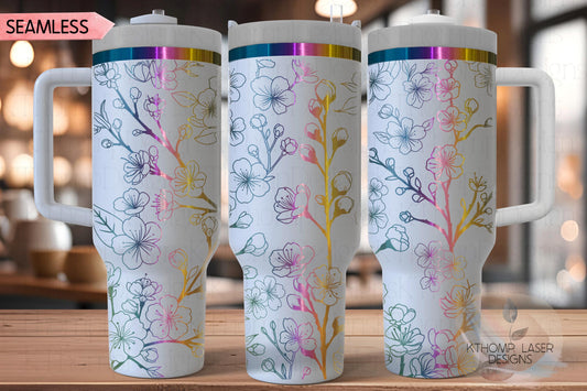 Sakura Blooms Floral Tumbler Wrap SVG | 40oz Laser Engraving File | Rotary Engrave Digital Design | Floral SVG Design