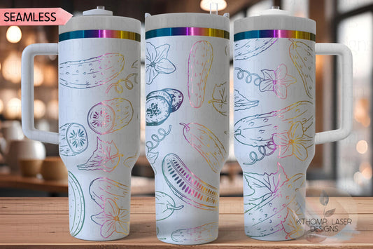 Floral Pickles Tumbler Wrap SVG | 40oz Laser Engraving File | Rotary Ready Digital Design | Foodie SVG