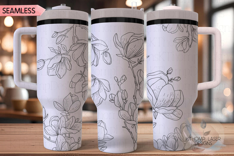 Spring Magnolias Floral Tumbler Wrap SVG | 40oz Laser Engraving File | Rotary Engrave Digital Design | Floral SVG Design