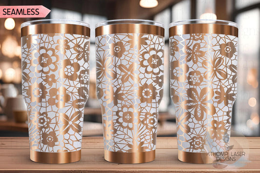 Floral Lace Pattern Tumbler Wrap SVG | 20oz and 30oz Laser Engraving File | Rotary Ready Digital Background SVG