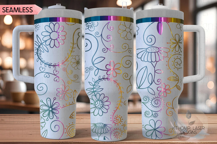Swirly Spring Floral Tumbler Wrap SVG | 40oz Laser Engraving File | Rotary Engrave Digital Design | Floral SVG Design