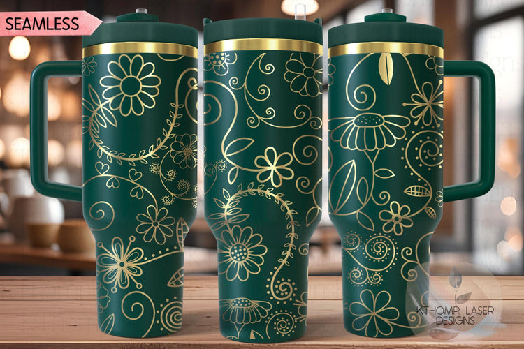 Swirly Spring Floral Tumbler Wrap SVG | 40oz Laser Engraving File | Rotary Engrave Digital Design | Floral SVG Design