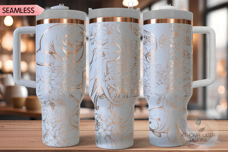 Floral Ocean Life Tumbler Wrap SVG | 40oz Laser Engraving File | Rotary Ready Digital Design | Ocean Nautical SVG