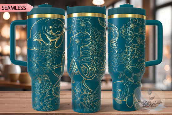 Floral Ocean Life Tumbler Wrap SVG | 40oz Laser Engraving File | Rotary Ready Digital Design | Ocean Nautical SVG