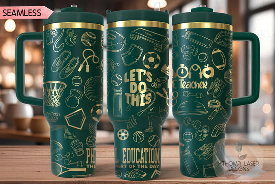 PE Teacher Coach Tumbler Wrap SVG | 40oz Laser Engraving File | Rotary Ready Digital Design | Career Gift SVG