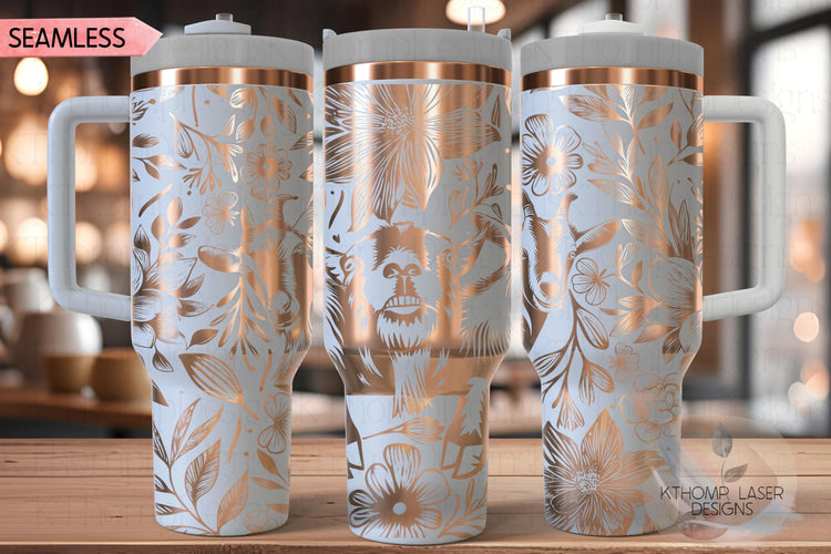 Three Goats In Flowers Tumbler Wrap SVG | 40oz Laser Engraving File | Rotary Ready Digital Design | Western Farm SVG