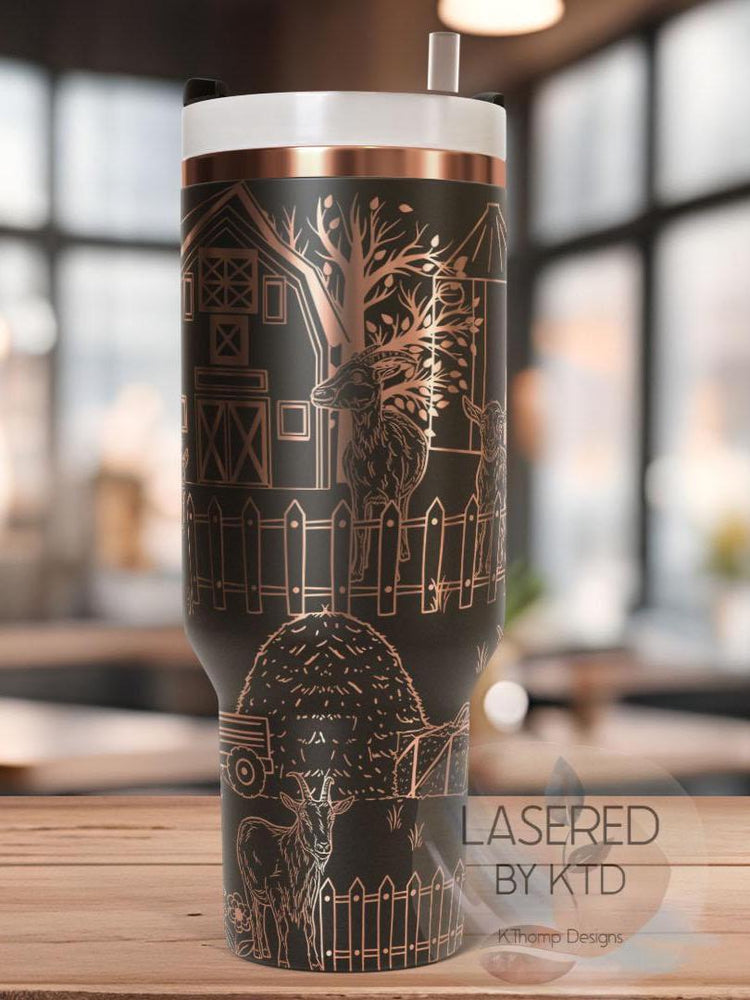 Goats On The Farm Tumbler Wrap SVG | 40oz Laser Engraving File | Rotary Ready Digital Design | Western Farm SVG