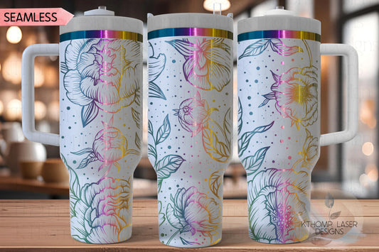 Pretty Peonies Tumbler Wrap SVG | 40oz Laser Engraving File | Rotary Engrave Digital Design | Floral SVG Design