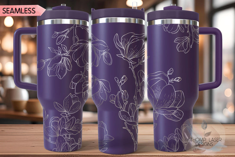 Spring Magnolias Floral Tumbler Wrap SVG | 40oz Laser Engraving File | Rotary Engrave Digital Design | Floral SVG Design