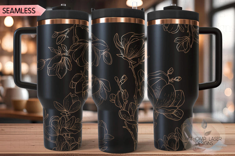 Spring Magnolias Floral Tumbler Wrap SVG | 40oz Laser Engraving File | Rotary Engrave Digital Design | Floral SVG Design
