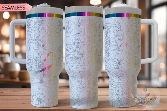 Tropical Plants and Birds Tumbler Wrap SVG | 40oz Laser Engraving File | Rotary Engrave Digital Design | Floral SVG Design