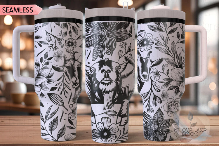 Three Goats In Flowers Tumbler Wrap SVG | 40oz Laser Engraving File | Rotary Ready Digital Design | Western Farm SVG