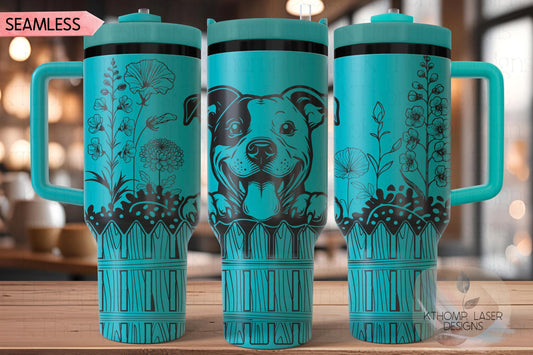 Peeking American Pit Bull Tumbler Wrap SVG | 40oz Laser Engraving File | Rotary Ready Digital Design | Pet Lover Gift